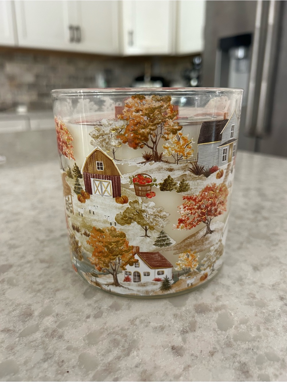 “New” Clementine Autumn Village Apple Orchard 24 oz Glass Candle